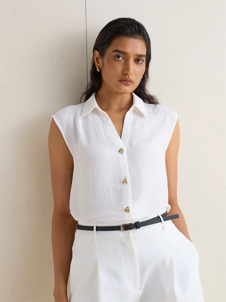 Wardrobe Ivory Crinkle-Textured Blouse