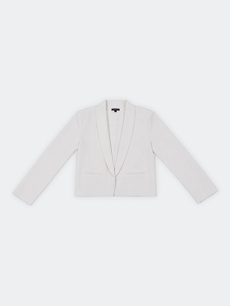 Wardrobe Ivory Solid Cotton-Blend Blazer