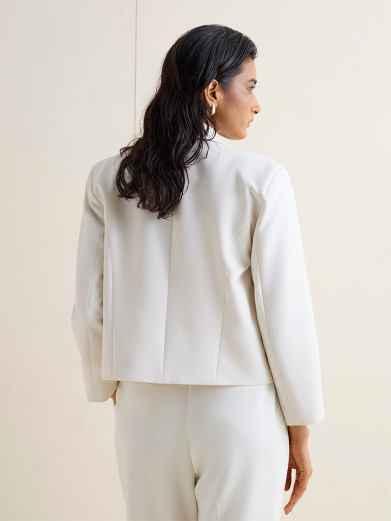 Wardrobe Ivory Solid Cotton-Blend Blazer