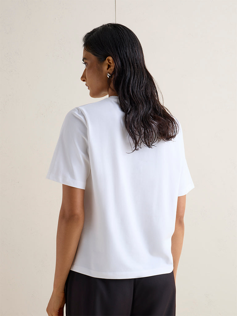 Wardrobe White Embellished Cotton-Blend T-Shirt