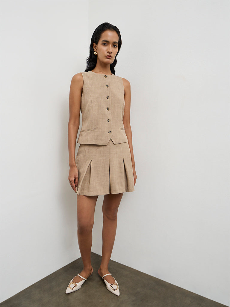 Wardrobe Beige High-Rise Pleated Skirt