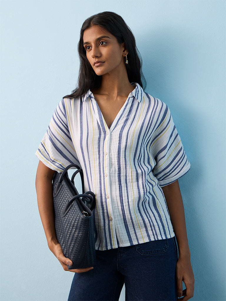 LOV Dusty Blue Striped Shirt