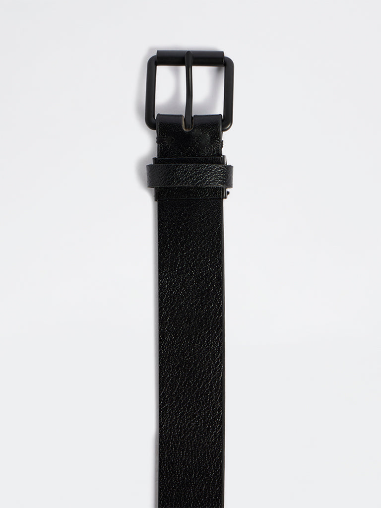 Wes Formals Black Textured Square Buckle Belt