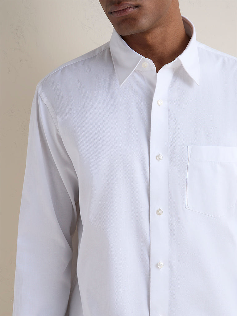 WES Formals White Relaxed-Fit Cotton-Blend Shirt