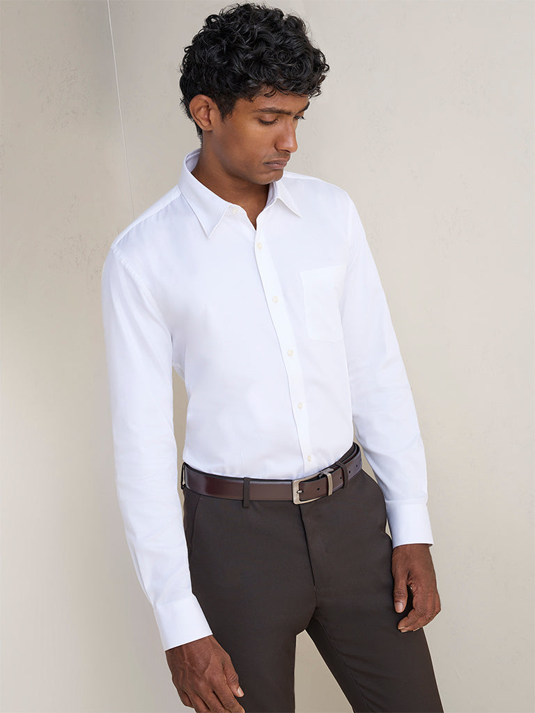 WES Formals White Slim-Fit Cotton Shirt