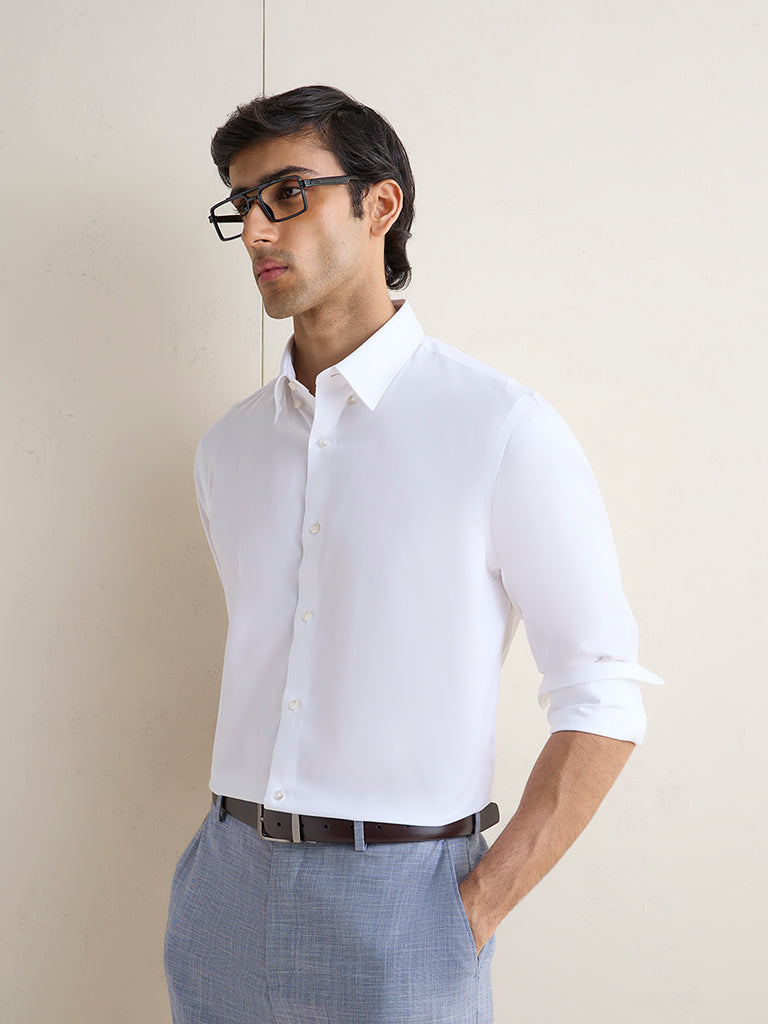 WES Formals White Relaxed-Fit Cotton Shirt
