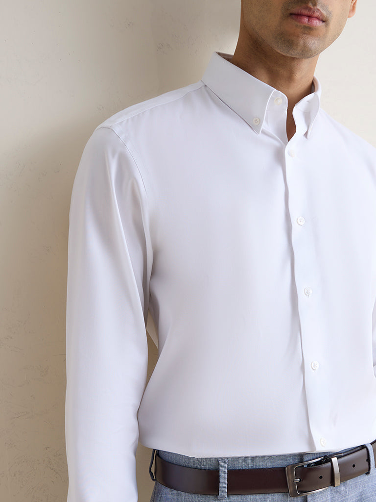 WES Formals White Relaxed-Fit Cotton Shirt
