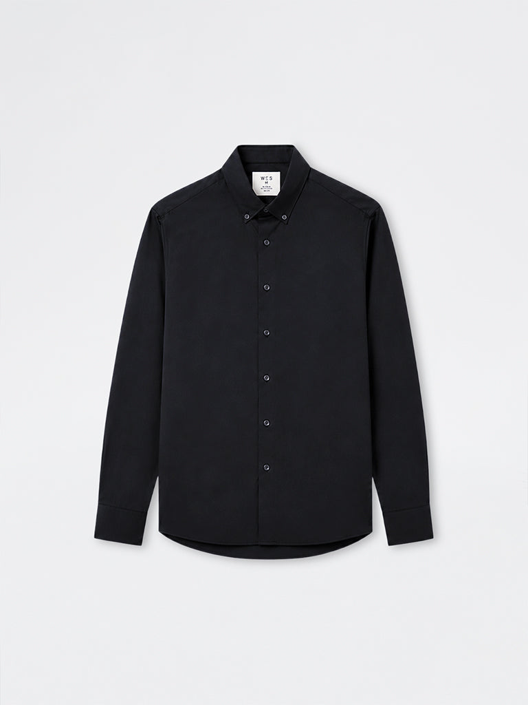 WES Formals Black Solid Slim-Fit Cotton Shirt