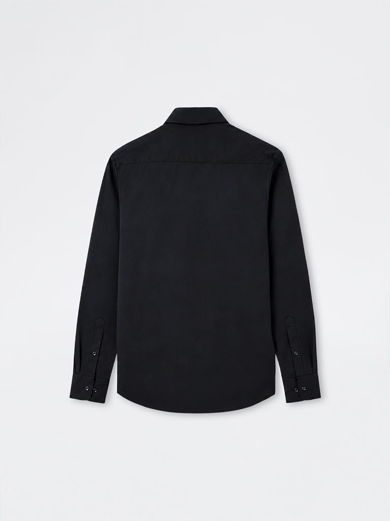 WES Formals Black Solid Slim-Fit Cotton Shirt