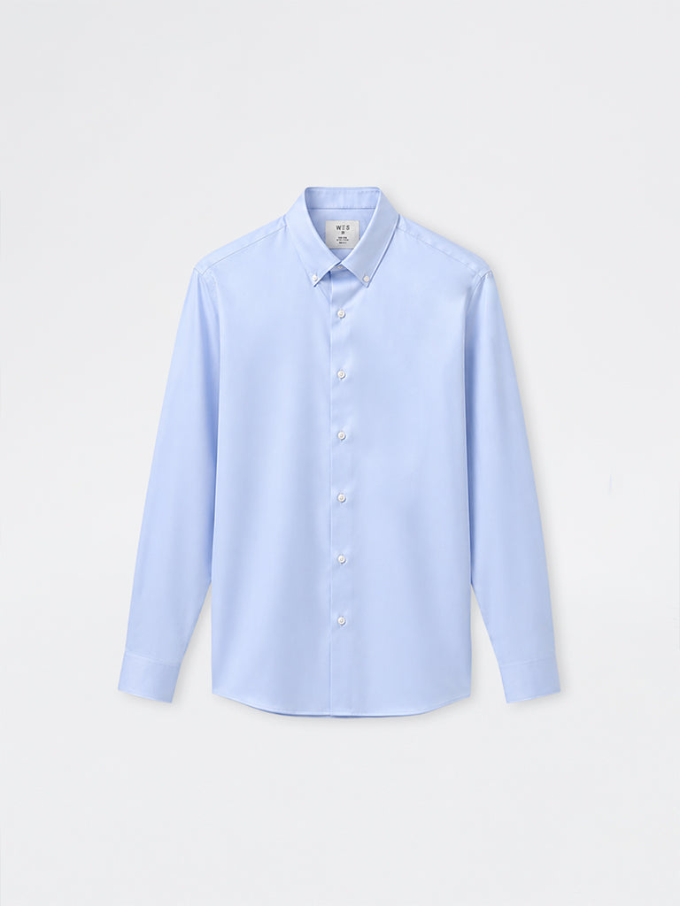 WES Formals Blue Solid Slim-Fit Cotton Shirt