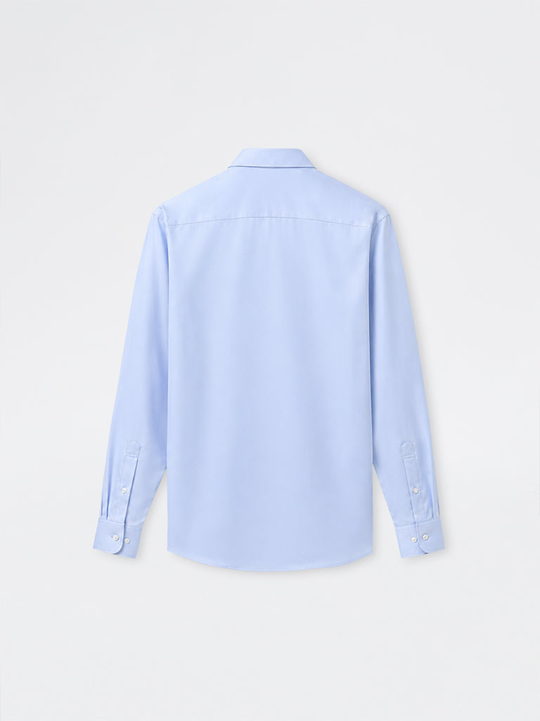 WES Formals Blue Solid Slim-Fit Cotton Shirt