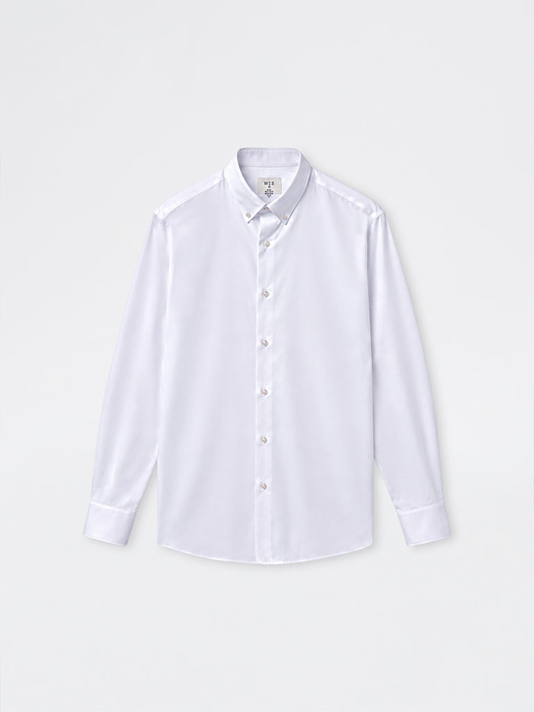 WES Formals White Solid Slim-Fit Cotton Shirt