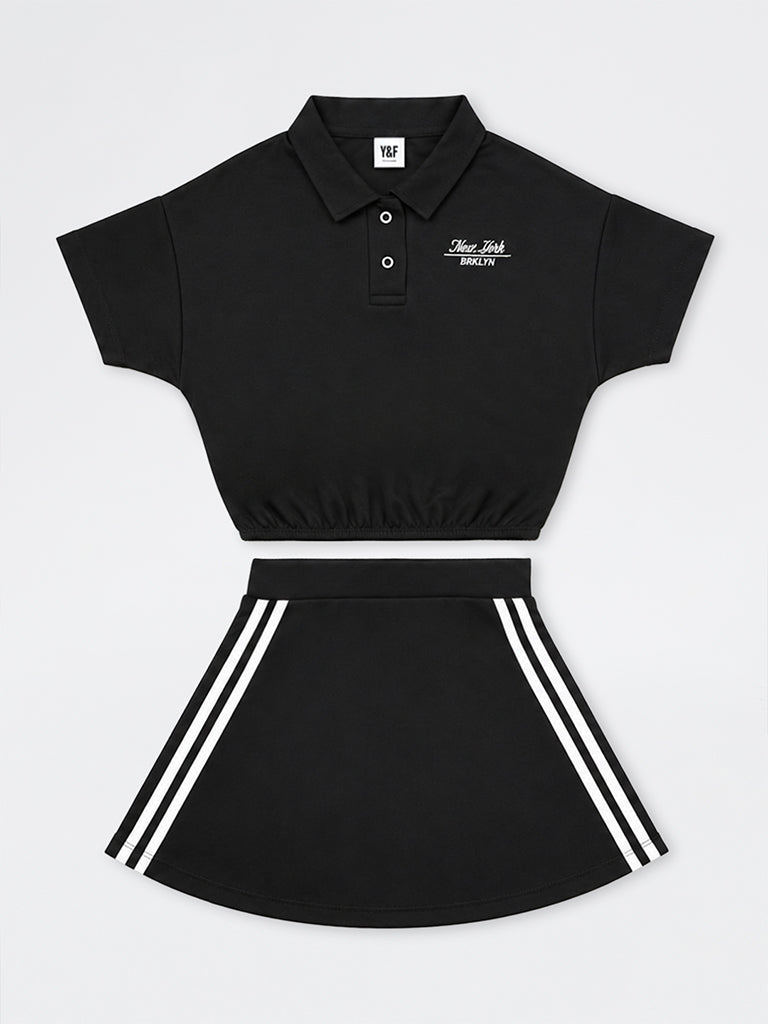Girls Black Text Detailed T-Shirt and Skirt Set