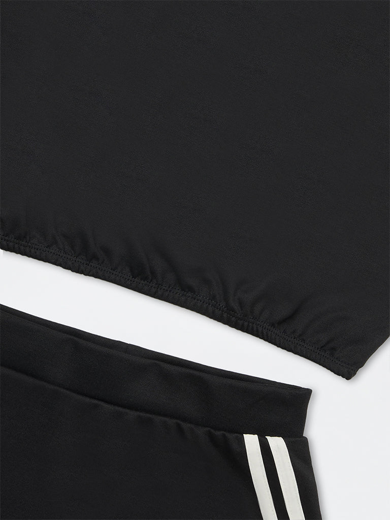 Girls Black Text Detailed T-Shirt and Skirt Set