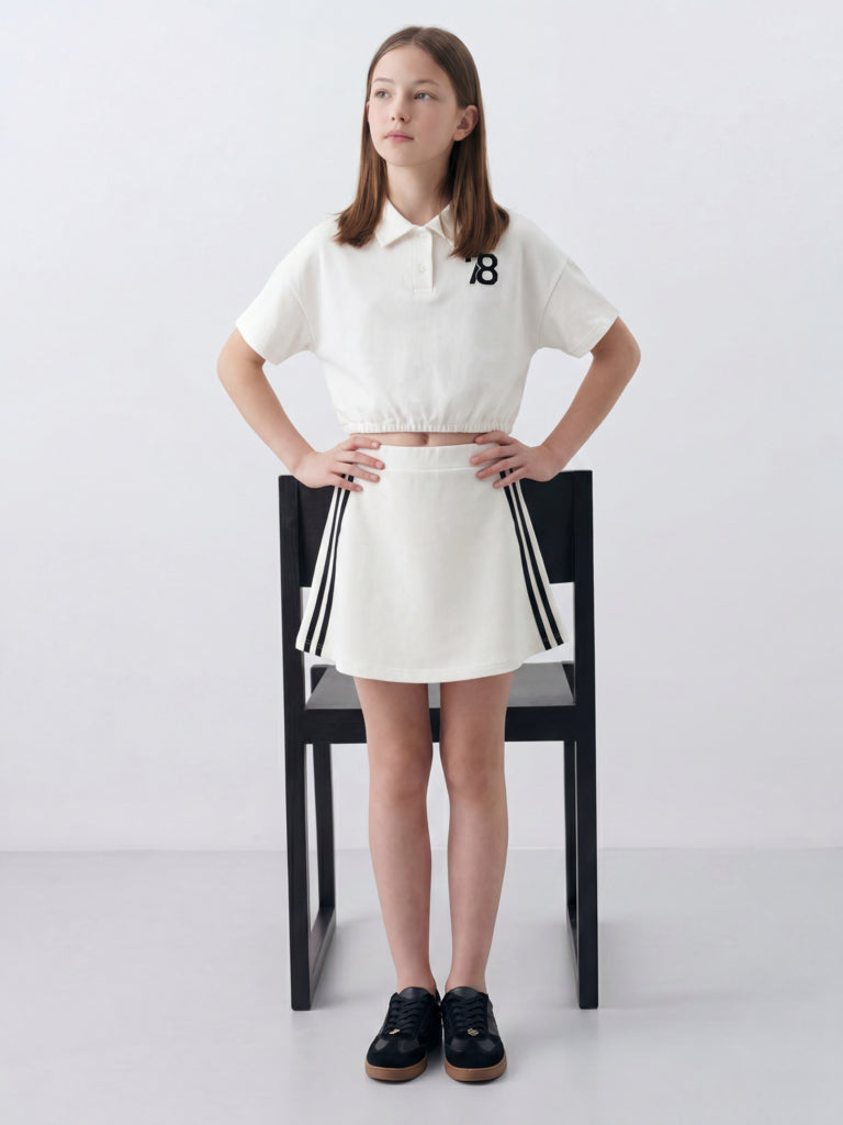 Girls White Text Detail T-Shirt and Skirt Set