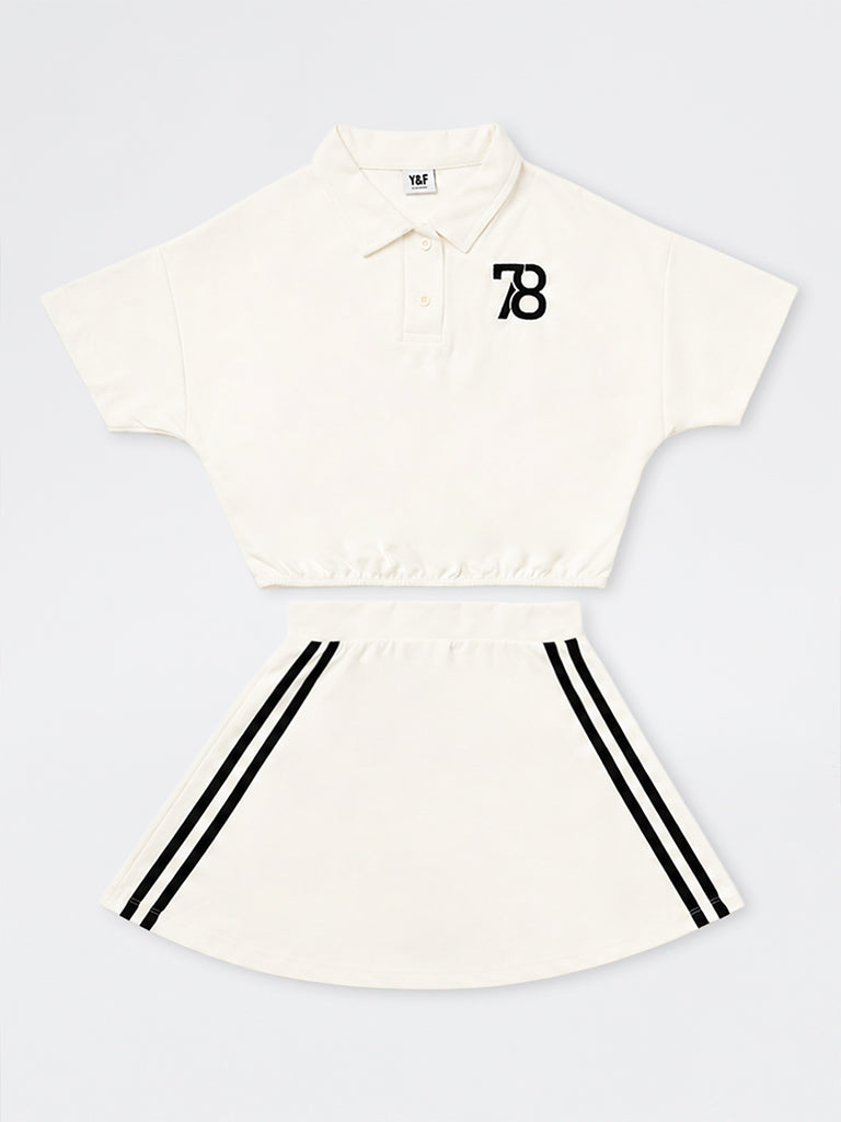 Girls White Text Detail T-Shirt and Skirt Set