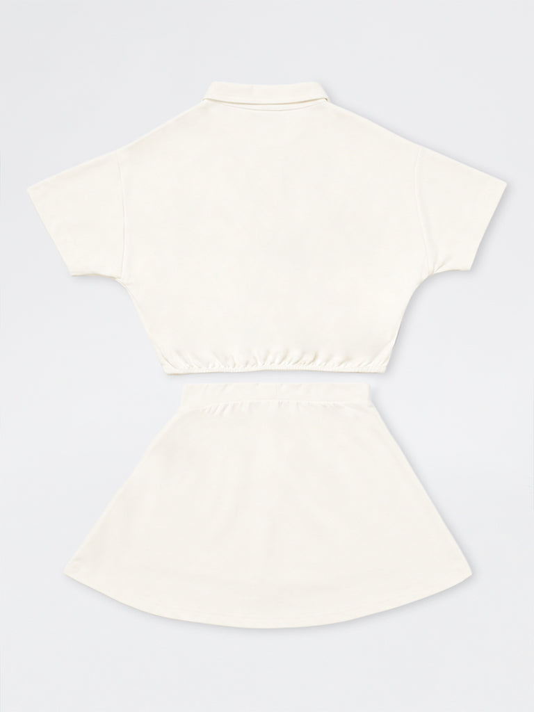 Girls White Text Detail T-Shirt and Skirt Set