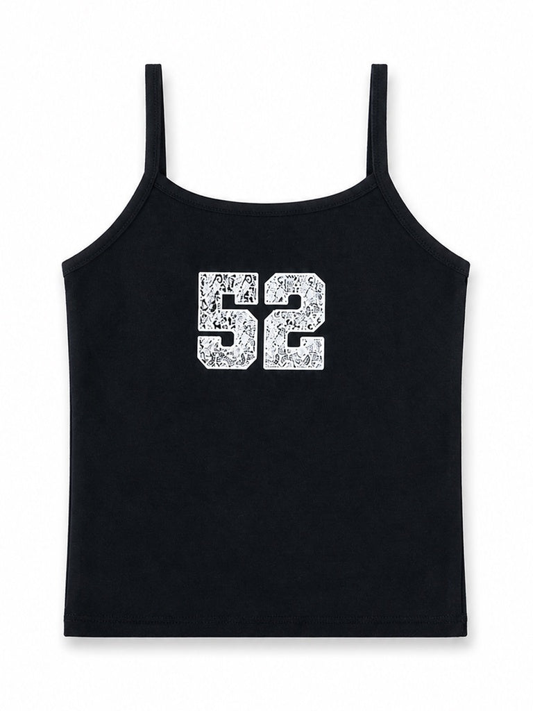 Y&F Kids Girls Black Numeric Printed Cotton-Blend Top