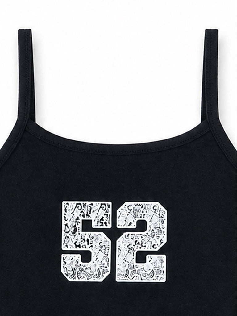 Y&F Kids Girls Black Numeric Printed Cotton-Blend Top