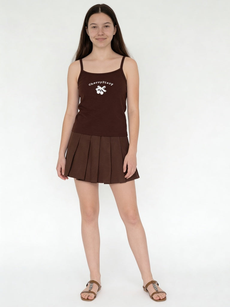Y&F Kids Girls Brown Graphic Printed Cotton-Blend Top