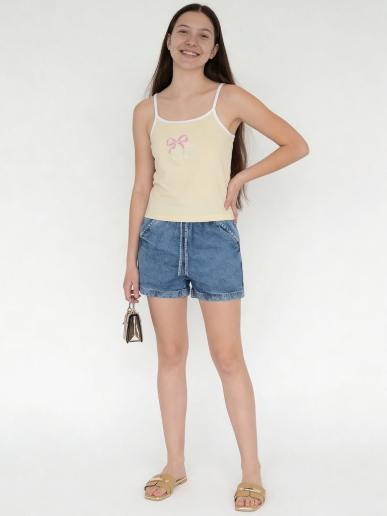 Y&F Kids Girls Yellow Printed Cotton-Blend Camisole Top