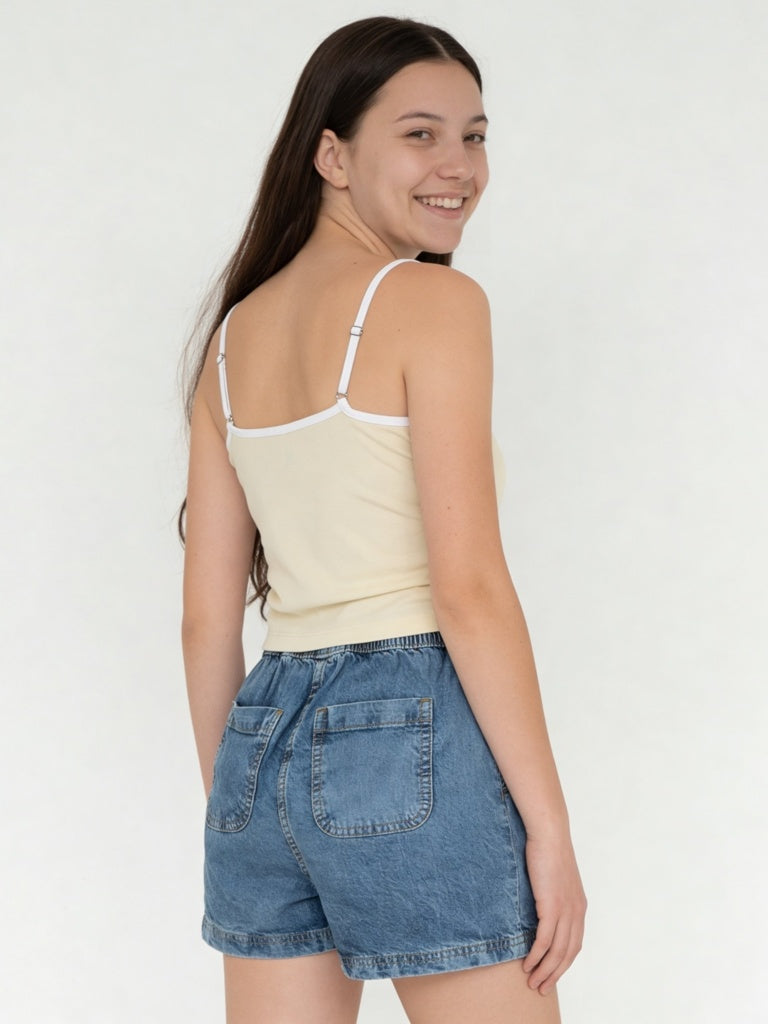 Y&F Kids Girls Yellow Printed Cotton-Blend Camisole Top