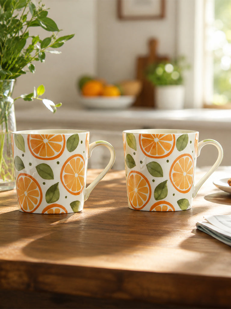 Westside Home Orange Citrus Printed Mugs - Set of 2