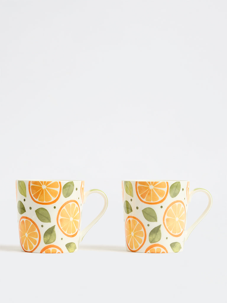 Westside Home Orange Citrus Printed Mugs - Set of 2