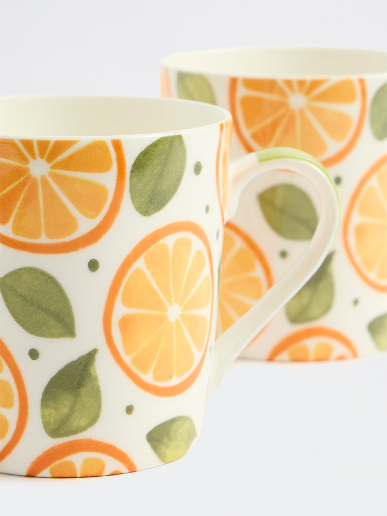 Westside Home Orange Citrus Printed Mugs - Set of 2