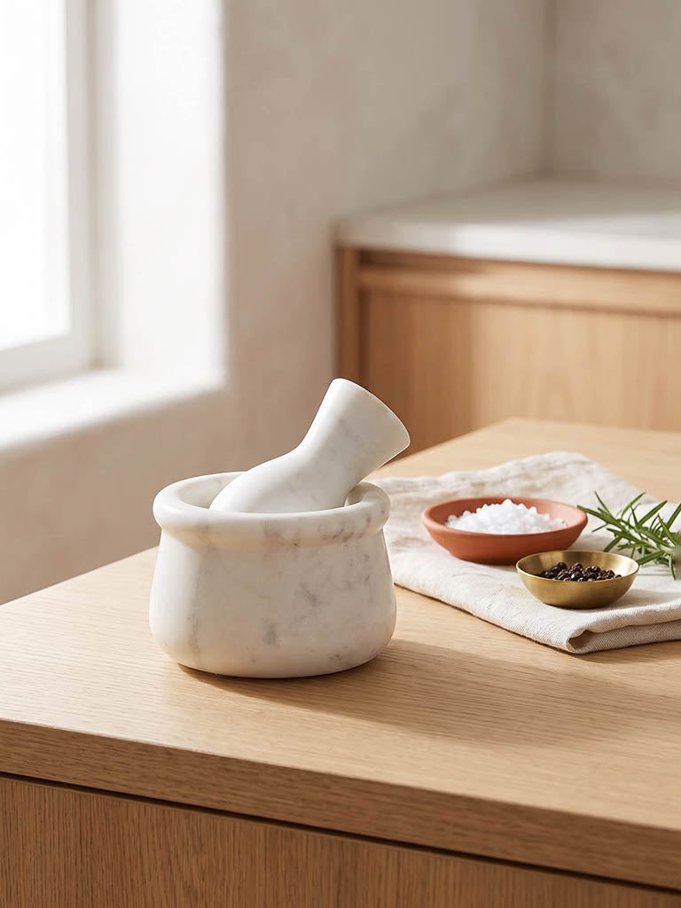 Westside Home White Marble Design Mortar and Pestle