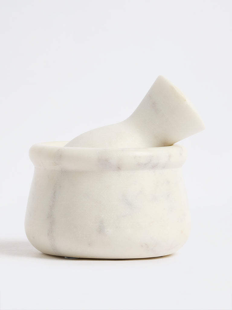 Westside Home White Marble Design Mortar and Pestle