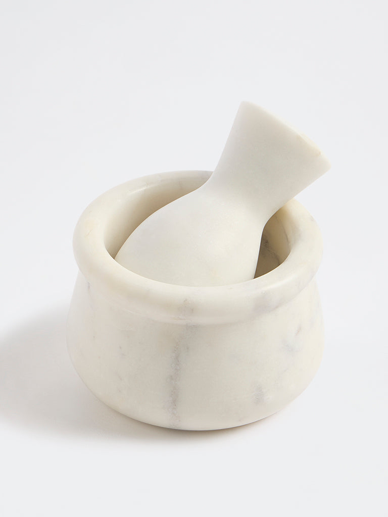 Westside Home White Marble Design Mortar and Pestle