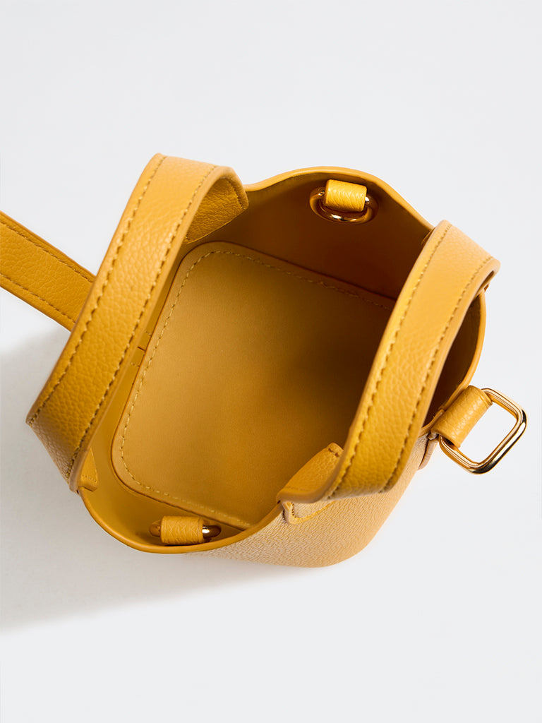 Westside Mustard Textured Bucket Sling Bag