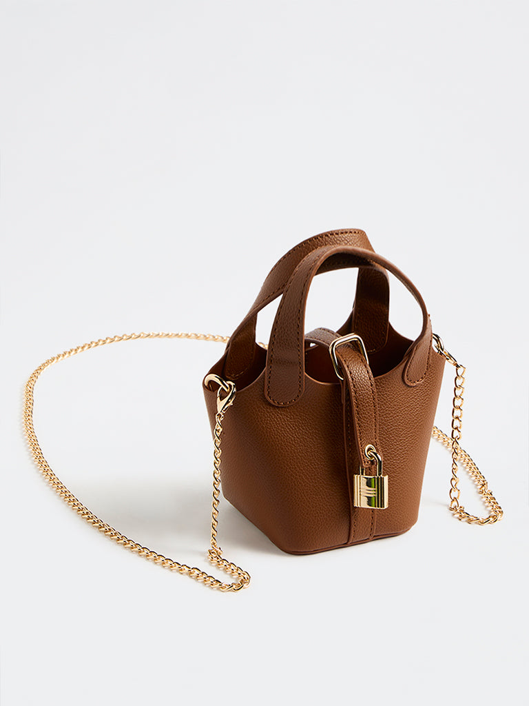 Westside Accessories Brown Textured Bucket Sling Bag