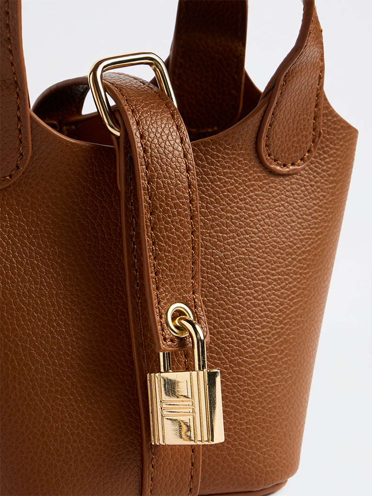 Westside Accessories Brown Textured Bucket Sling Bag