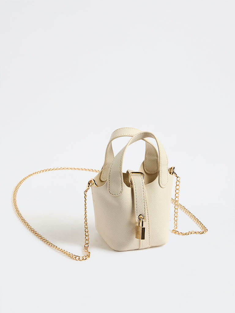 Westside Accessories Off-White Textured Bucket Sling Bag