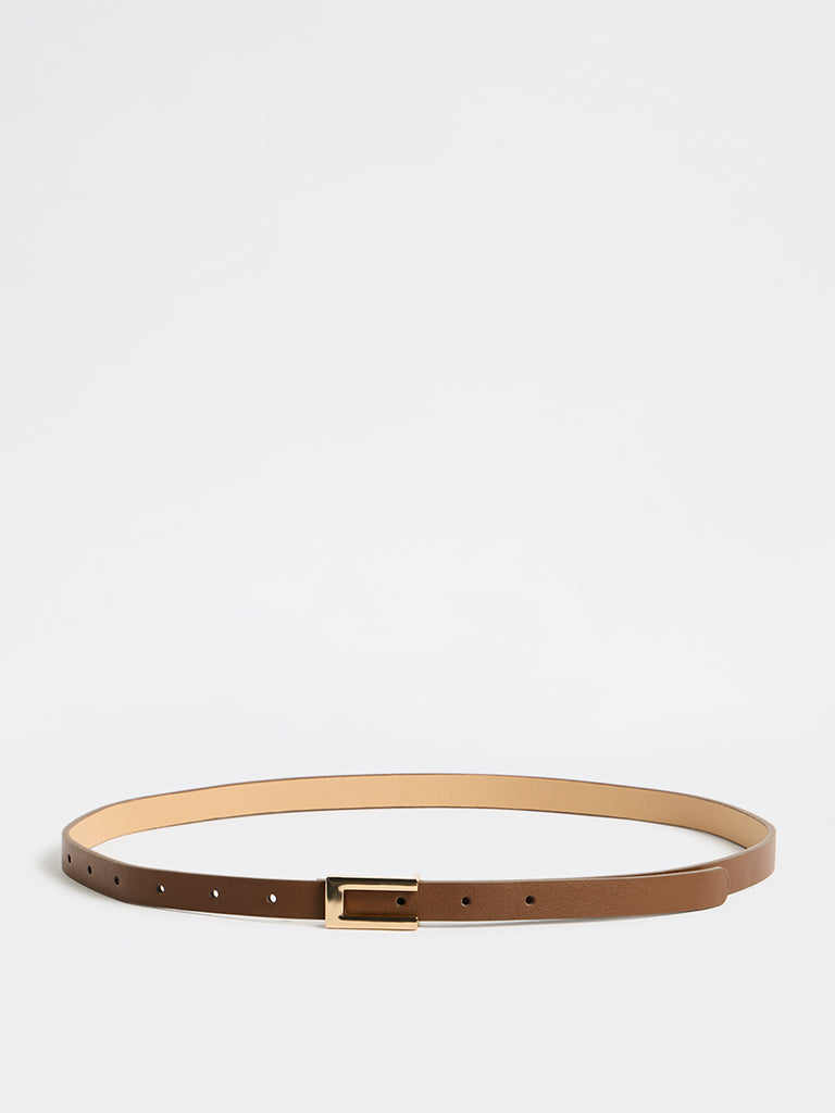 Westside Accessories Brown Rectangular-Buckle Belt