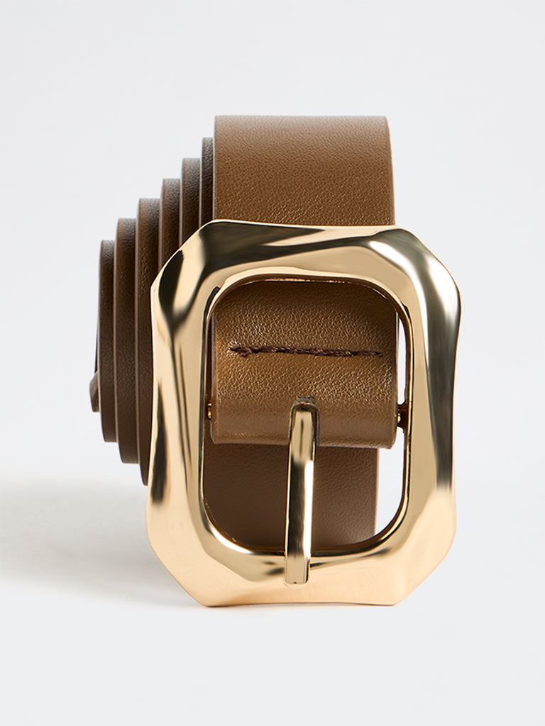Westside Accessories Brown Square Puff Buckle Belt