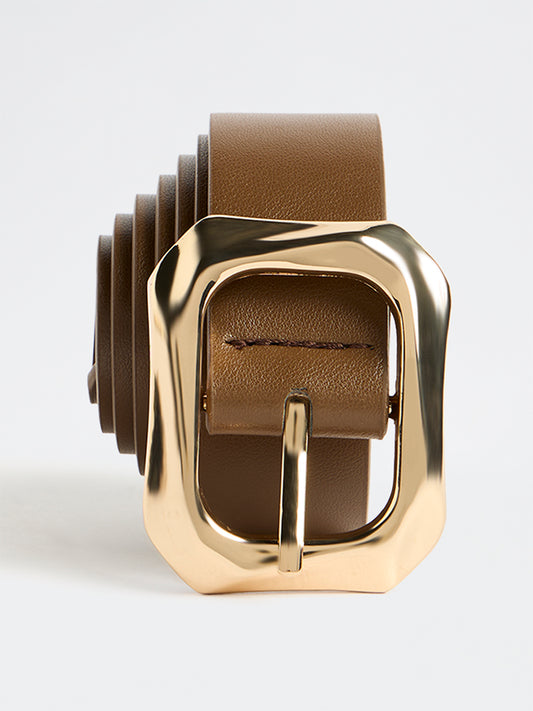 Westside Accessories Brown Square Puff Buckle Belt