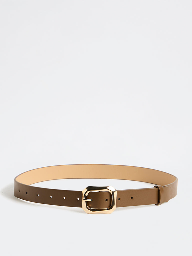 Westside Accessories Brown Square Puff Buckle Belt