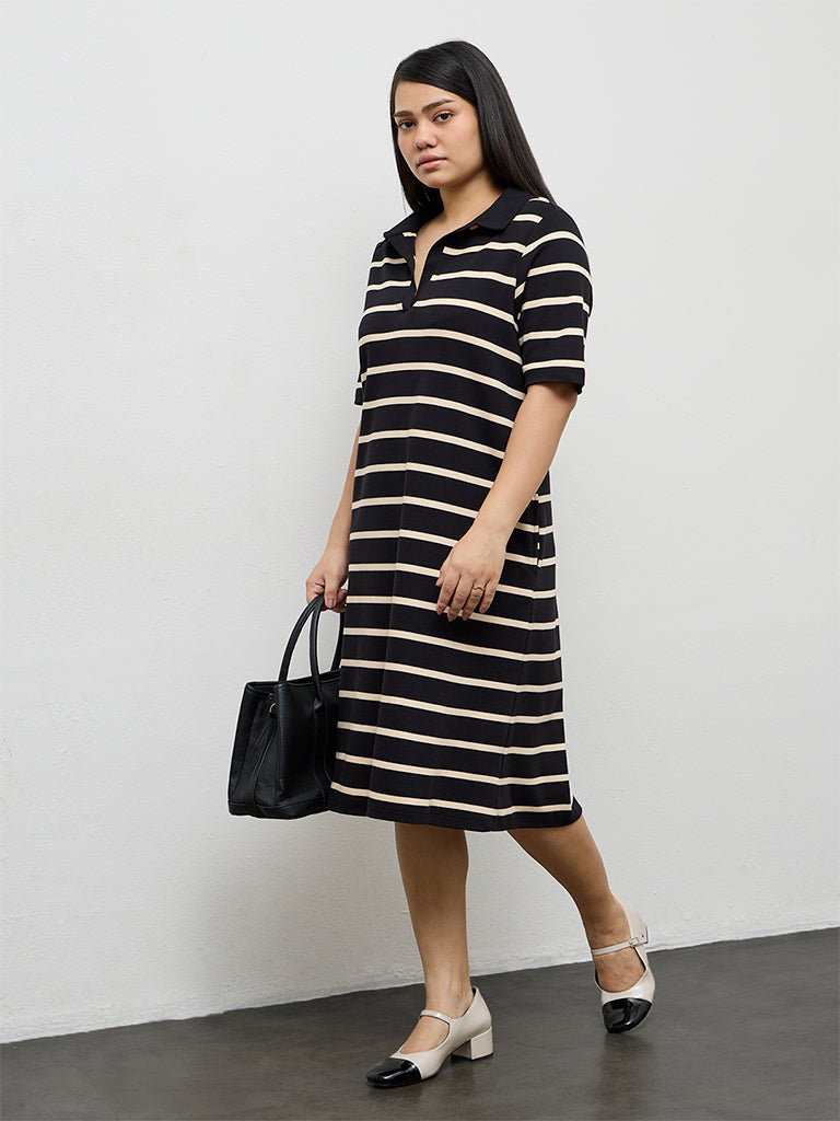 black and white striped shirt dress Buy Gia Black Striped Cotton Shirt Dress from Westside