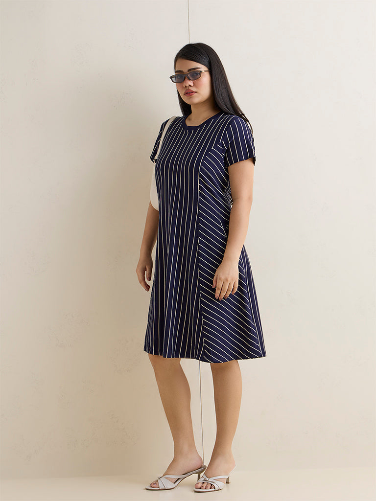 Superstar Navy Vertical Stripe A-line Dress