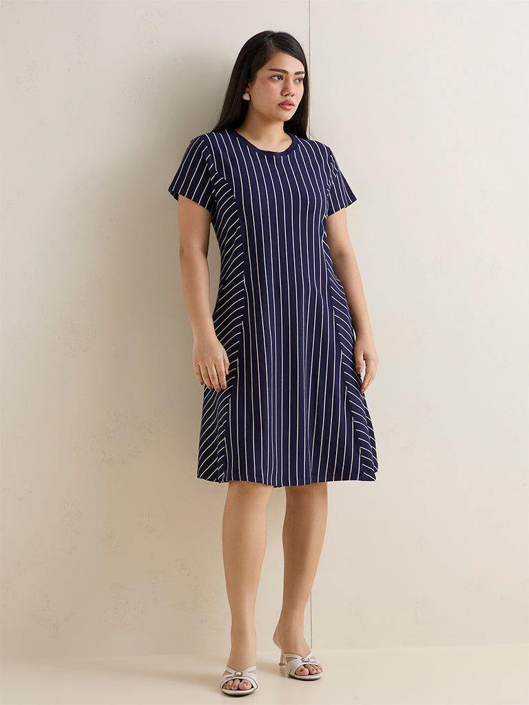Superstar Navy Vertical Stripe A-line Dress