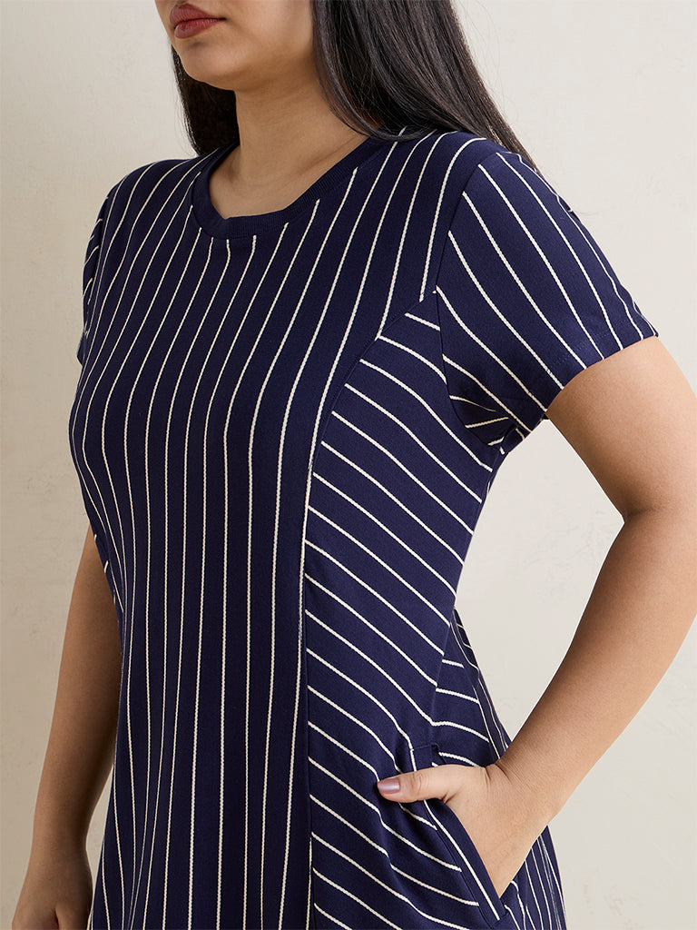 Superstar Navy Vertical Stripe A-line Dress
