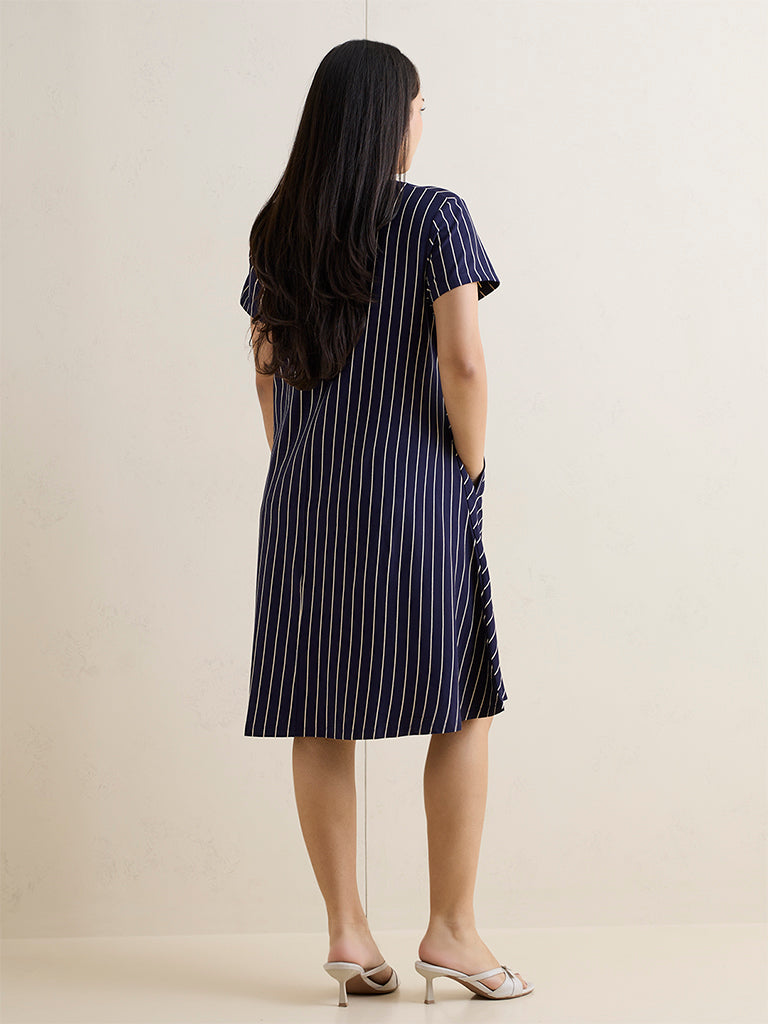 Superstar Navy Vertical Stripe A-line Dress