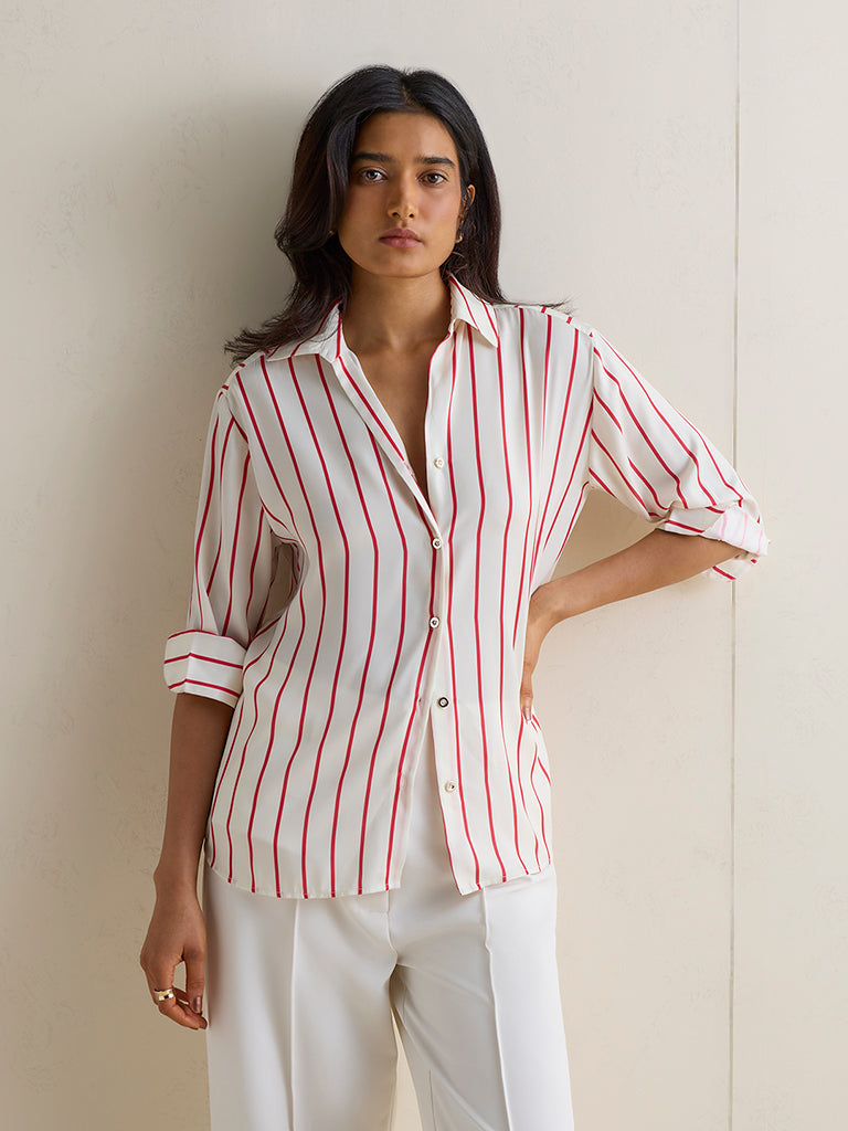 Wardrobe Ivory Stripe Pattern Satin Blouse