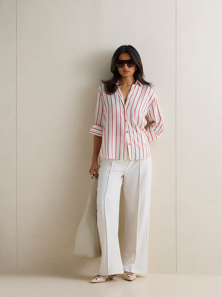 Wardrobe Ivory Stripe Pattern Satin Blouse