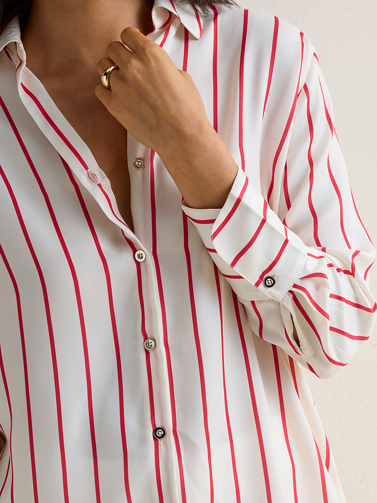 Wardrobe Ivory Stripe Pattern Satin Blouse