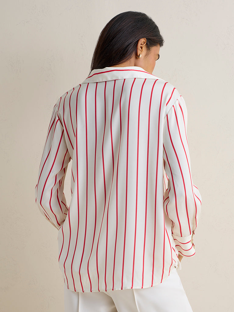 Wardrobe Ivory Stripe Pattern Satin Blouse
