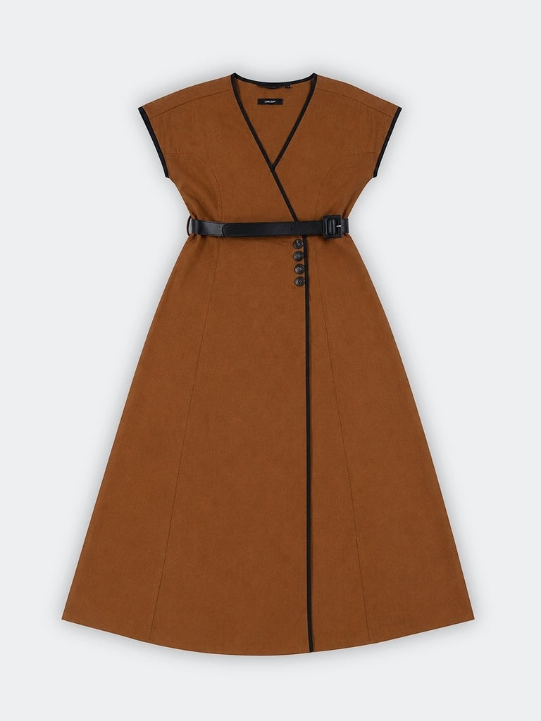 Wardrobe Brown Cotton Wrap-Style Dress